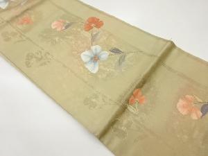 引箔縞に草花模様織出し名古屋帯